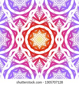 Seamless Line Geometric Floral Pattern. Abstract Geometry Flower. Vector Illustration. Interior Decoration, Wallpaper, Presentation, Fashion Design. Purple gradient color.