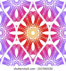 Seamless Line Geometric Floral Pattern. Abstract Geometry Flower. Vector Illustration. Interior Decoration, Wallpaper, Presentation, Fashion Design. Purple gradient color.