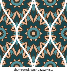 Seamless Line Geometric Floral Pattern. Abstract Geometry Flower. Vector Illustration. Interior Decoration, Wallpaper, Presentation, Fashion Design.