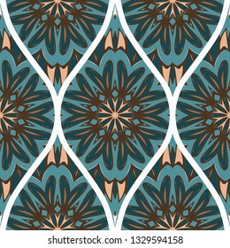 Seamless Line Geometric Floral Pattern. Abstract Geometry Flower. Vector Illustration. Interior Decoration, Wallpaper, Presentation, Fashion Design.