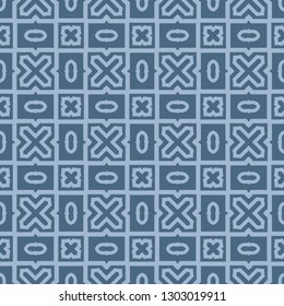 Seamless Line Geometric Pattern. Abstract Geometry Flower. Vector Illustration. Interior Decoration, Wallpaper, Presentation, Fashion Design . Pastel Blue Color.