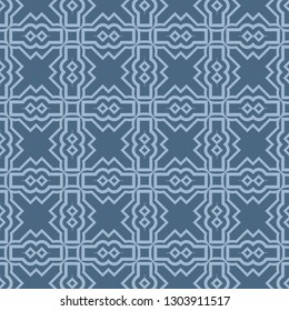 Seamless Line Geometric Pattern. Abstract Geometry Flower. Vector Illustration. Interior Decoration, Wallpaper, Presentation, Fashion Design . Pastel Blue Color.