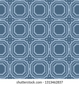 Seamless Line Geometric Pattern. Abstract Geometry Flower. Vector Illustration. Interior Decoration, Wallpaper, Presentation, Fashion Design . Pastel Blue Color.