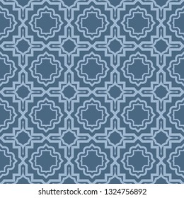 Seamless Line Geometric Pattern. Abstract Geometry Flower. Vector Illustration. Interior Decoration, Wallpaper, Presentation, Fashion Design . Pastel Blue Color.