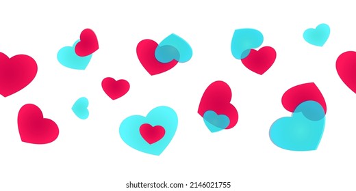 Seamless line of hearts for packaging, edging, framing and cornering