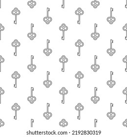Seamless Line Ornament With Vintage  Keys. Vector Retro Pattern On White. Catch Luck, Tint, Hint Concept. Mystery, Clue And Magic Wallpaper. Fairytale, Fantasy Wonderland Background