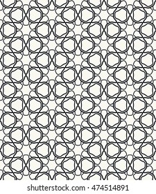 Seamless line pattern in arabian style. Contemporary graphic design. Endless hexagon texture for wallpaper, pattern fills, web page background. Monochrome geometric ornament. Tribal ethnic pattern