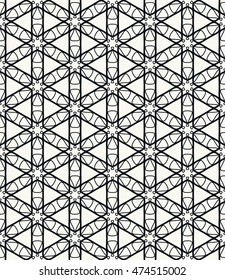 Seamless line pattern in arabian style. Contemporary graphic design. Endless hexagon texture for wallpaper, pattern fills, web page background. Monochrome geometric ornament. Tribal ethnic pattern