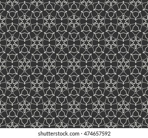 Seamless line pattern in arabian style. Contemporary graphic design. Endless hexagon texture for wallpaper, pattern fills, web page background. Monochrome geometric ornament. Tribal ethnic pattern