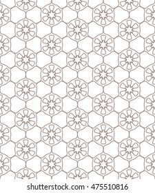 Seamless line pattern in arabian style. Contemporary graphic design. Endless hexagon texture for wallpaper, pattern fills, web page background. Monochrome geometric ornament. Tribal ethnic pattern