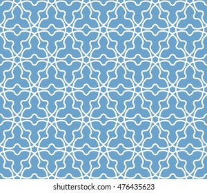 Seamless line pattern in arabian style. Contemporary graphic design. Endless hexagon texture for wallpaper pattern fills, web page background. Monochrome blue geometric ornament. Tribal ethnic pattern