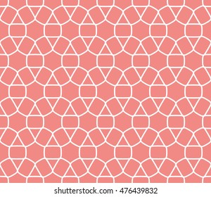 Seamless line pattern in arabian style. Contemporary graphic design. Endless hexagon texture for wallpaper pattern fills, web page background. Monochrome pink geometric ornament. Tribal ethnic pattern