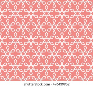 Seamless line pattern in arabian style. Contemporary graphic design. Endless hexagon texture for wallpaper pattern fills, web page background. Monochrome pink geometric ornament. Tribal ethnic pattern