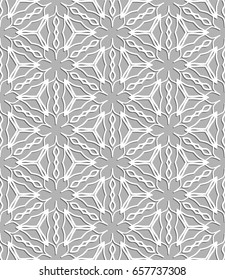 Seamless line pattern in arabian style, white and gray geometric background. Interlacing linear texture. Tribal ethnic ornament, arabic, indian, turkish decor