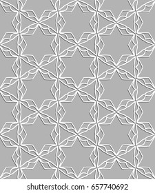 Seamless line pattern in arabian style, white and gray geometric background. Interlacing linear texture. Tribal ethnic ornament, arabic, indian, turkish decor