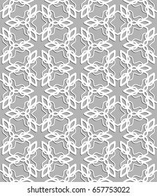 Seamless line pattern in arabian style, white and gray geometric background. Interlacing linear texture. Tribal ethnic ornament, arabic, indian, turkish decor
