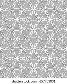 Seamless line pattern in arabian style, white and gray geometric background. Interlacing linear texture. Tribal ethnic ornament, arabic, indian, turkish decor