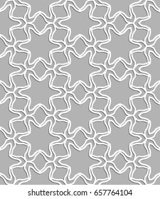 Seamless line pattern in arabian style, white and gray geometric background. Interlacing linear texture. Tribal ethnic ornament, arabic, indian, turkish decor