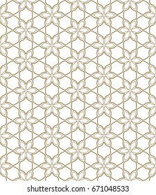 Seamless line pattern in arabian style, golden brown and white geometric background. Interlacing linear texture. Tribal ethnic ornament, arabic, indian, turkish decor