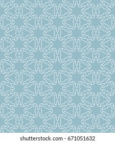 Seamless line pattern in arabian style, blue and white geometric background. Interlacing linear texture. Tribal ethnic ornament, arabic, indian, turkish decor