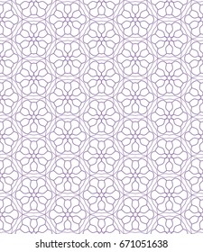 Seamless line pattern in arabian style, purple and white geometric background. Interlacing linear texture. Tribal ethnic ornament, arabic, indian, turkish decor