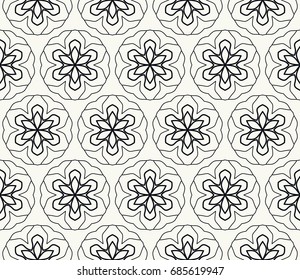 Seamless line pattern in arabian style. Monochrome graphic geometric background. Interlacing linear texture. Tribal ethnic ornament, arabic, indian, turkish decor