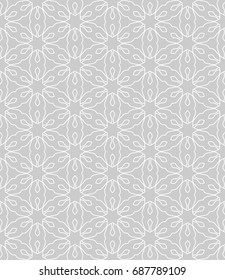 Seamless line pattern in arabian style, white and gray geometric background. Interlacing linear texture. Tribal ethnic ornament, arabic, indian, turkish decor