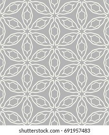 Seamless line pattern in arabian style, white and gray geometric background. Interlacing linear texture. Tribal ethnic ornament, arabic, indian, turkish decor