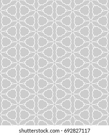 Seamless line pattern in arabian style, white and gray geometric background. Interlacing linear texture. Tribal ethnic ornament, arabic, indian, turkish decor