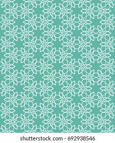 Seamless line pattern in arabian style, white and green geometric background. Interlacing linear texture. Tribal ethnic ornament, arabic, indian, turkish decor