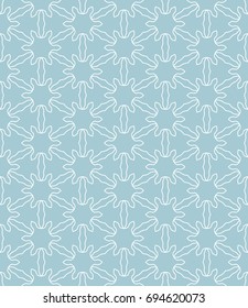 Seamless line pattern in arabian style, white and blue geometric background. Interlacing linear texture. Tribal ethnic ornament, arabic, indian, turkish decor
