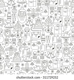 Seamless line pattern Christmas icons