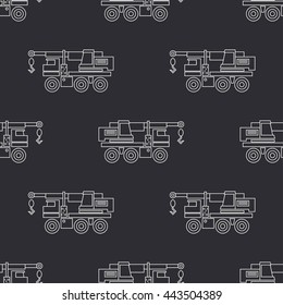 Seamless line pattern with construction machinery - hoisting crane. Vector illustration. Elements for design. Truck transportation. Graphic texture for design , wallpaper. Construction machinery.