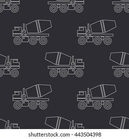Seamless line pattern with construction machinery - concrete mixer. Vector illustration. Elements for design. Truck transportation. Graphic texture for design , wallpaper. Construction machinery.