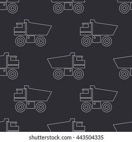 Seamless line pattern diesel construction machinery - tipper. Vector illustration. Elements for design. Truck transportation. Graphic texture for design , wallpaper. Tipper. Construction machinery.