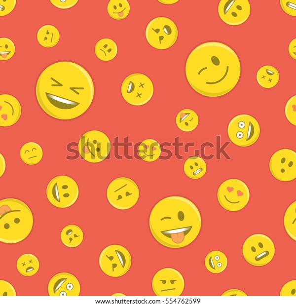 无缝线条图案与红色背景表情符号 黄色表情符号矢量背景 微笑脸纹理模板 现代表情的纺织品 室内设计 书籍设计 网站背景 库存矢量图 免版税