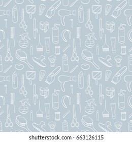 Seamless line pattern with hairdresser tools.