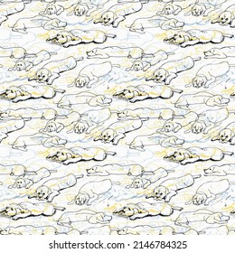 Seamless line pattern with labrador puppy sketch