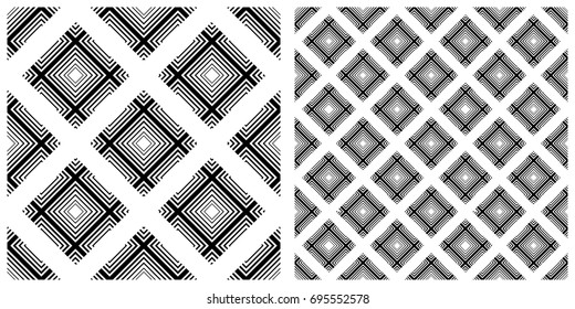 Seamless of line pattern on transparent background. Single pattern is shown in the left. The example of assembly seamless is shown in the right.  