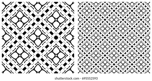 Seamless of line pattern on transparent background. Single pattern is shown in the left. The example of assembly seamless is shown in the right.  