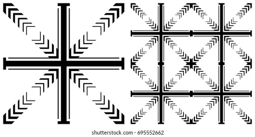 Seamless of line pattern on transparent background. Single pattern is shown in the left. The example of assembly seamless is shown in the right.  