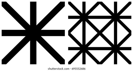 Seamless of line pattern on transparent background. Single pattern is shown in the left. The example of assembly seamless is shown in the right.  