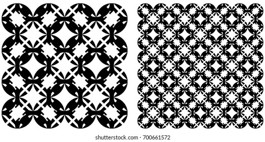 Seamless of line pattern on transparent background. Single pattern is shown in the left. The example of assembly seamless is shown in the right.  