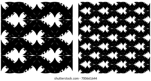 Seamless of line pattern on transparent background. Single pattern is shown in the left. The example of assembly seamless is shown in the right.  