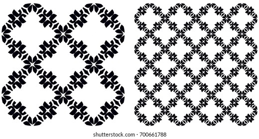 Seamless of line pattern on transparent background. Single pattern is shown in the left. The example of assembly seamless is shown in the right.  