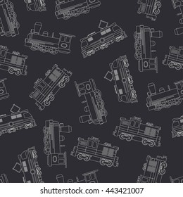 Seamless line pattern with retro and modern locomotives. Vector illustration. Elements for design. Railroad transportation. Graphic texture for design , wallpaper. Railroad. Train. Locomotive.