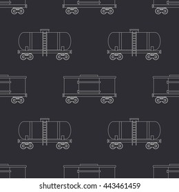 Seamless line pattern with retro railway boxcar and barrel. Vector illustration. Element for design. Railroad transportation. Graphic texture for design , wallpaper. Railroad. Train. Railway. Wagon.