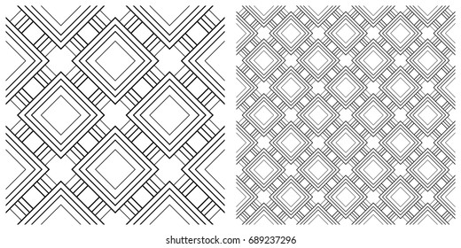 Seamless of line pattern. Single pattern is shown in the left. The example of assembly seamless is shown in the right.  
