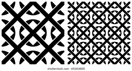 Seamless of line pattern. Single pattern is shown in the left. The example of assembly seamless is shown in the right.  