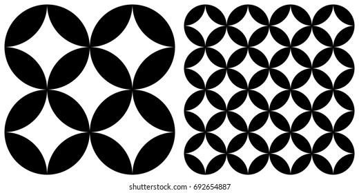 Seamless of line pattern. Single pattern is shown in the left. The example of assembly seamless is shown in the right.  